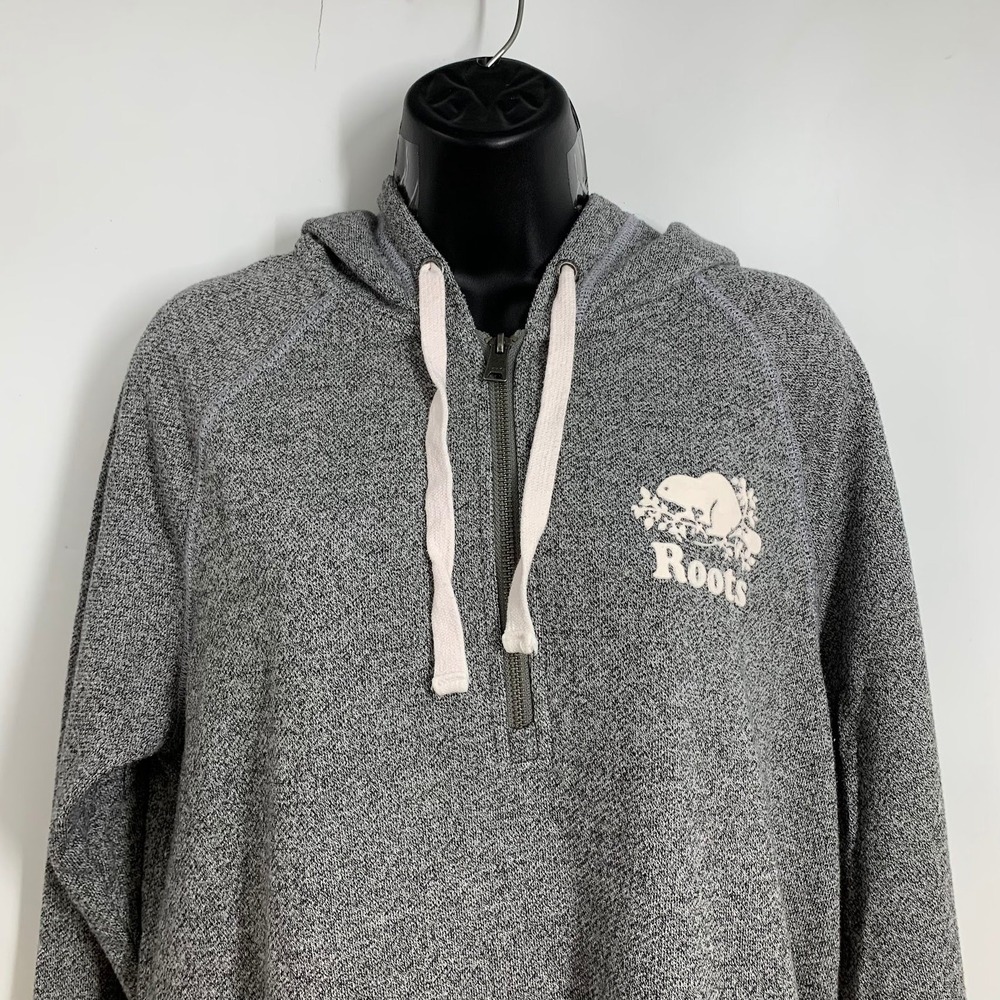 Roots Gray Heathered Fleece Logo Hoodie Dress Size M Medium - Picture 5 of 13